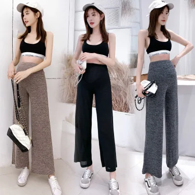 

Maternity summer new Korean fashion thin section solid color comfortable knitted pregnant belly supporting wide leg pants