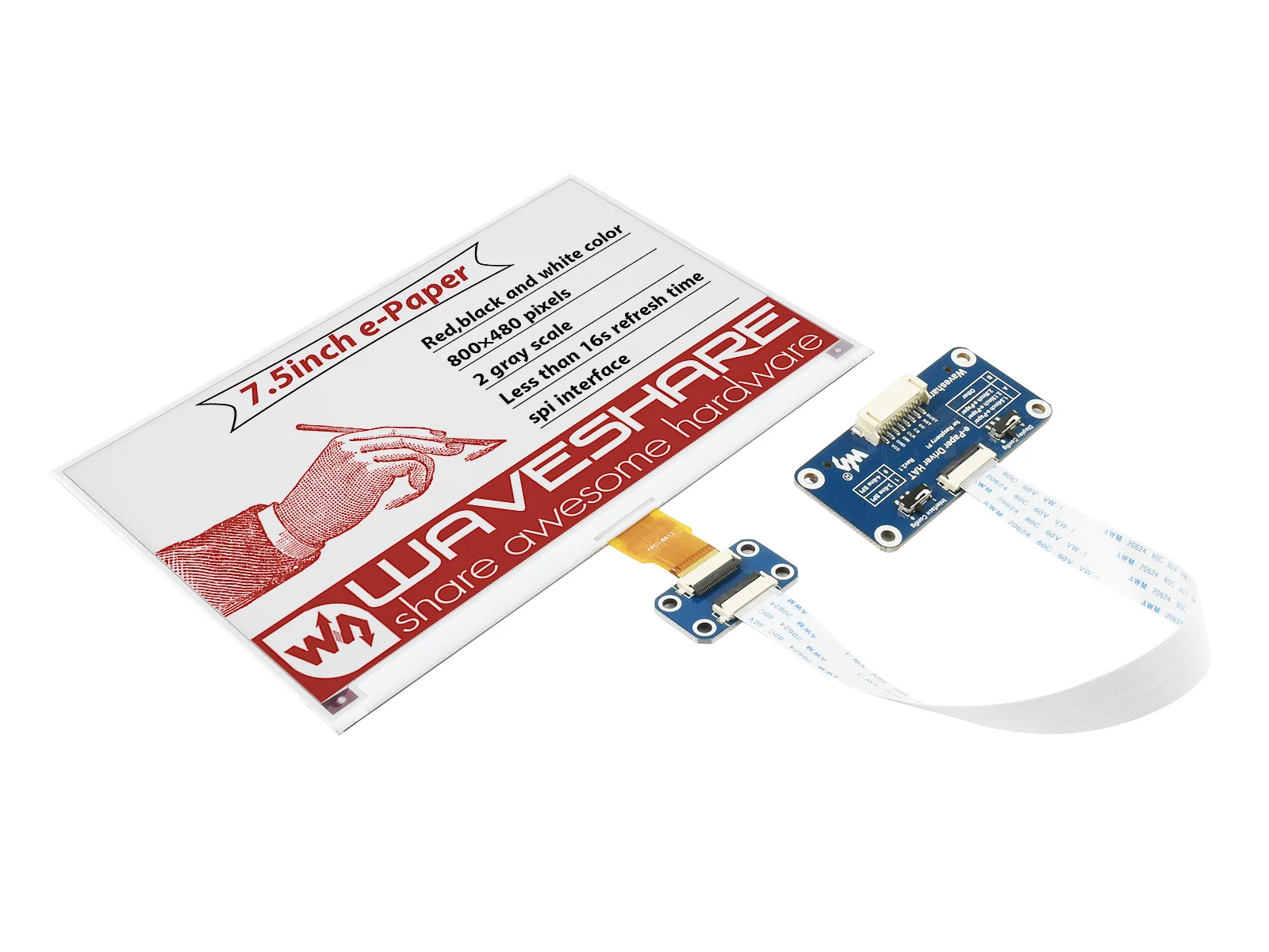 Экран электронной сигареты Waveshare 7 5 дюйма (B) для Raspberry Pi 800 × 480 пикселей