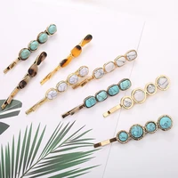 2pcsset boho style geometric natural stone metal hair clips women girl gold hairpin fashion barrette hair accessories wholesale