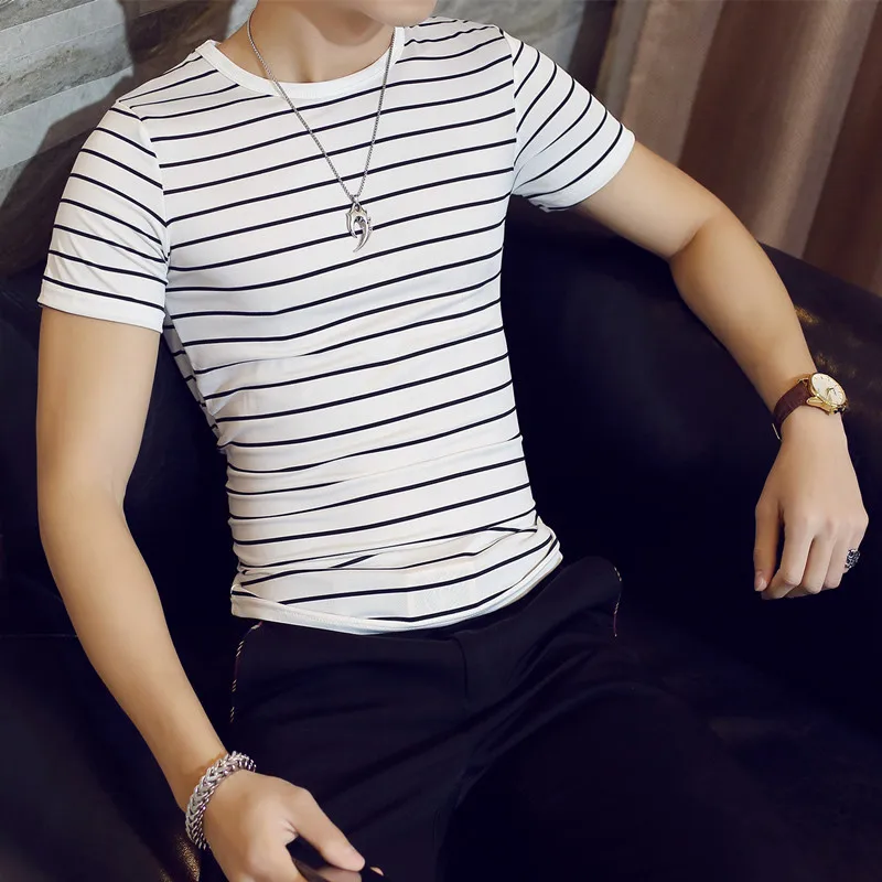 

MRMT 2018 Brand New Men's short-sleeved T-shirts for male version striped round-collar Tops summer