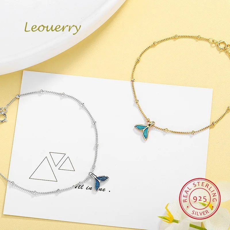 Leouerry оригинальный синий рыбий хвост браслет 925 Стерлинговое Серебро