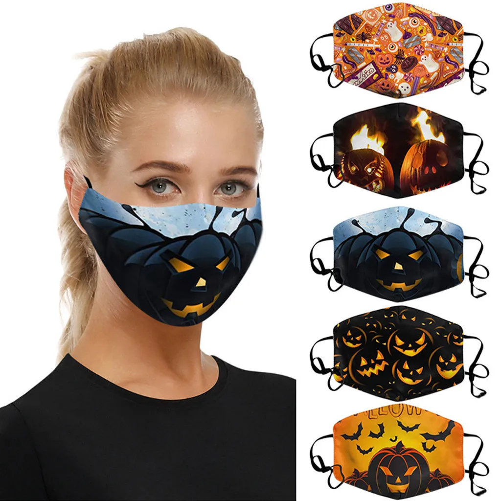 

Cute Cartoon Halloween Pattern Mask Washable Reusable Cotton Anti Dust Half Face Mouth Mask For Kids Teens Men Women A50