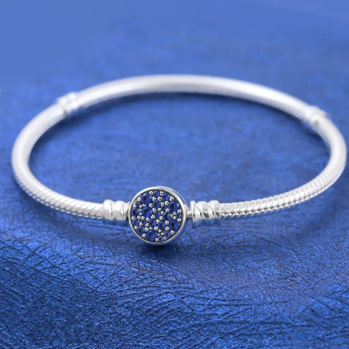 

925 Sterling Silver Moments Sparkling Blue Disc Clasp Snake Bracelet For Women Fit Original Pandora Charm Beads Jewelry