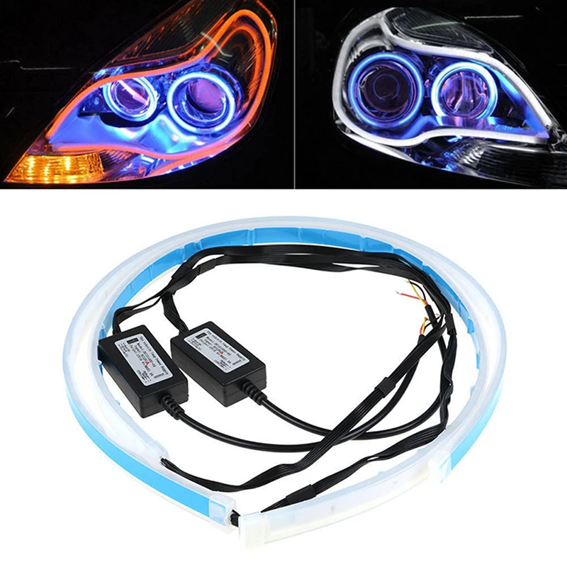 2Pcs Soft Car Auto Sequential Flow Strip 60cm LED Flexible DRL Headlight Turn Signal Switchback Light Lamp | Автомобили и