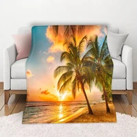 sunset fleece blanket ocean themed blanket machine wash soft cozy bed sofa couch flannel throw blanket teal beach wave 59x86inch