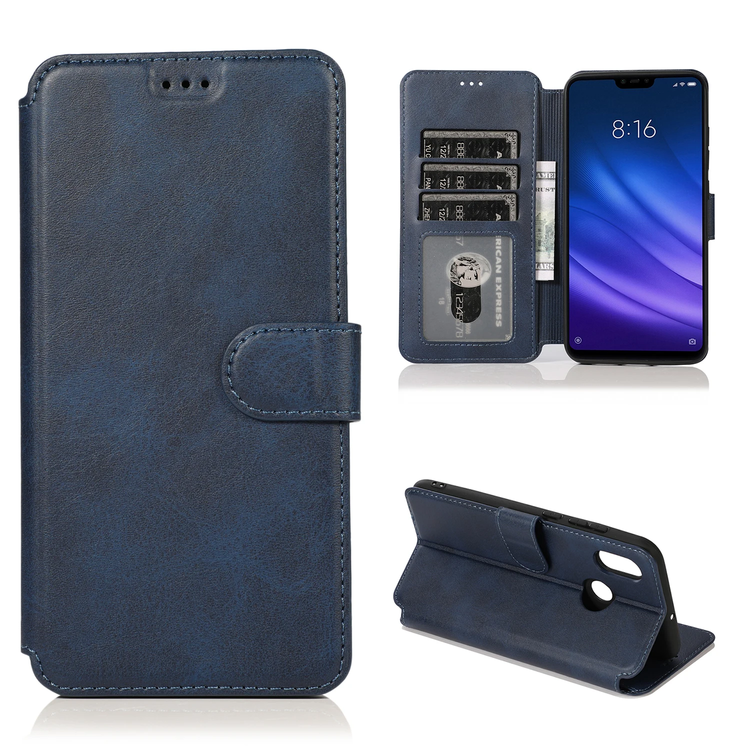 Blue Тонкий чехол-кошелек для Redmi 8A 7 6A Note 8 6 5 Pro, флип-чехол из искусственной кожи, деловой чехол держатель для карт, чехол-подставка для Xiaomi 9 Coque - Цвет: Blue