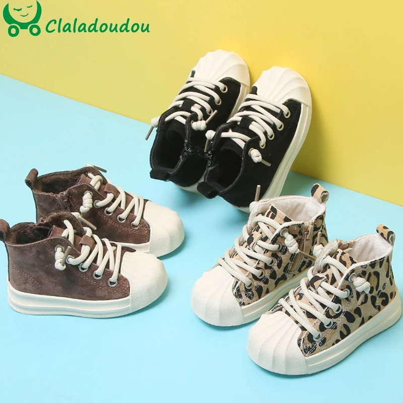 

12.5-16cm Brand Genuine Leather Boys Girls Sneakers Boots Leopard Toddler Fashion Boots Winter Autumn Spring Baby Sports Shoes