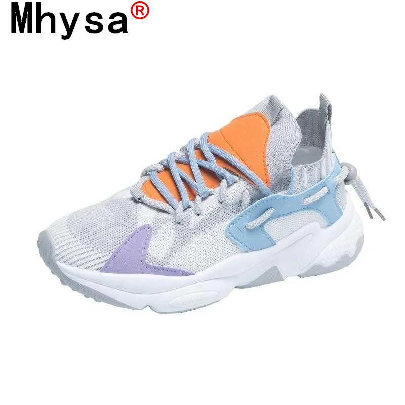 

2021 Fashion Shoes Woman Spring Women's Color Matching Platform Shoes Mesh Breathable Sneakers Comfortable Lace-up Casual Shoes