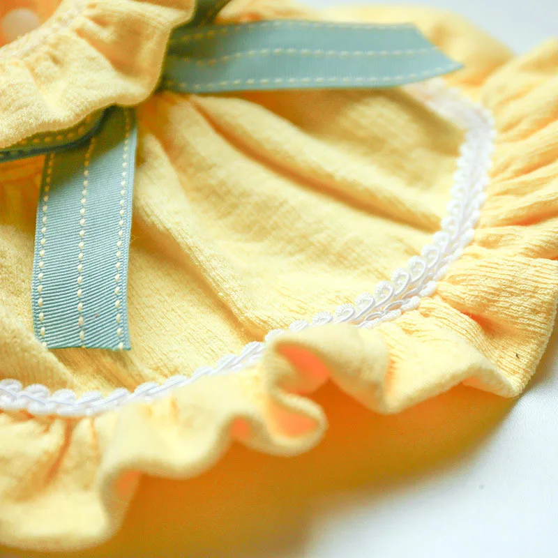 Желтое Плиссированное летнее платье для собак желтое кружевное с высоким