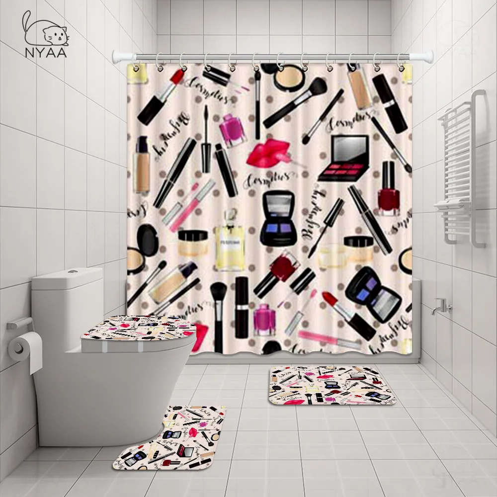 Мяу 4 шт. средства для макияжа набор душа Шторы ковер крышка Крышка унитаза коврик