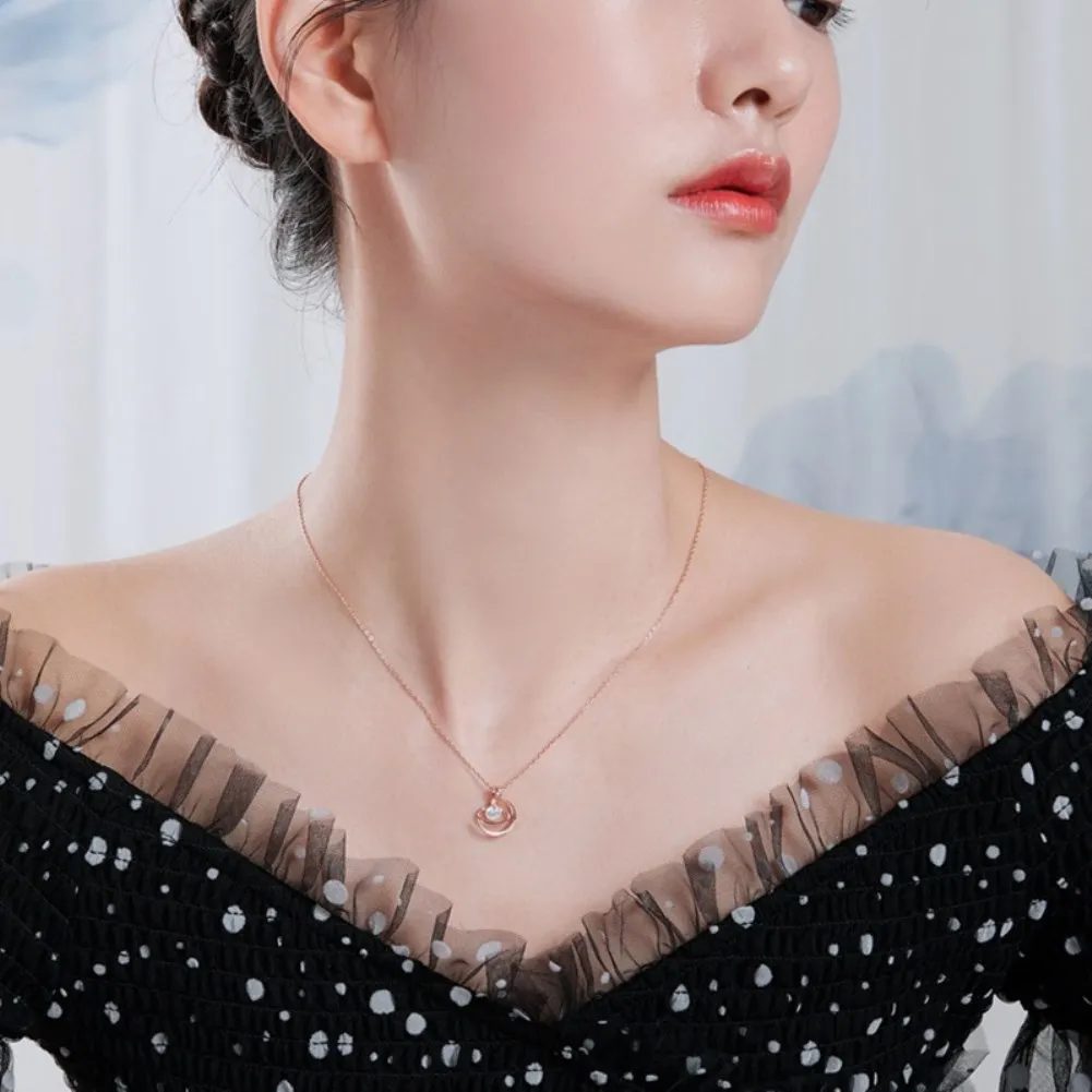 

LEKANI Real 925 Sterling Silver Planet Moon Around Pendant Necklaces For Women Trendy Cubic Zirconia Necklace Charms Jewelry