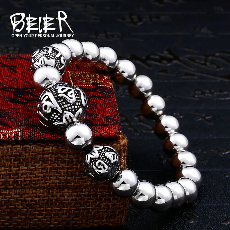 Мужской гладкий браслет с бусинами Beier из нержавеющей стали 316L в стиле панк