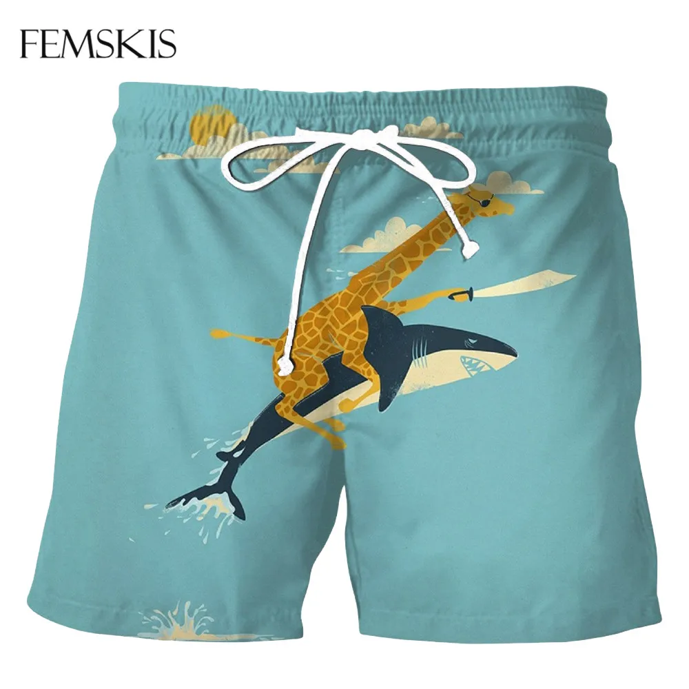 FEMSKIS повседневные пляжные шорты модные с рисунком жирафа акулы 3D принтом для