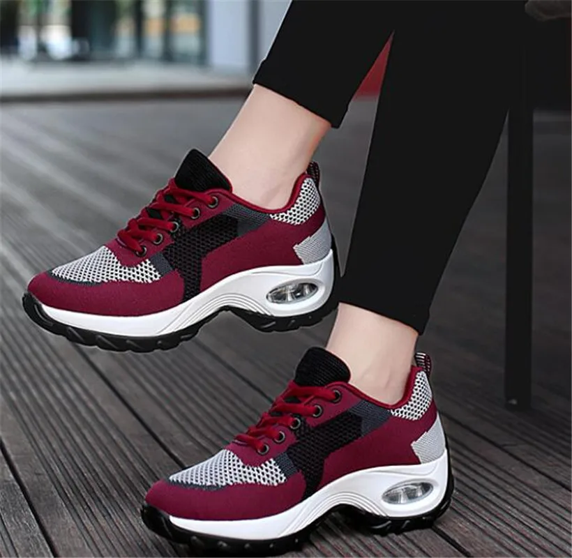 

Women Sneakers 2021 New Mesh Summer Cool Running Shoes Light Soft Weaving Height Increasing 5cm