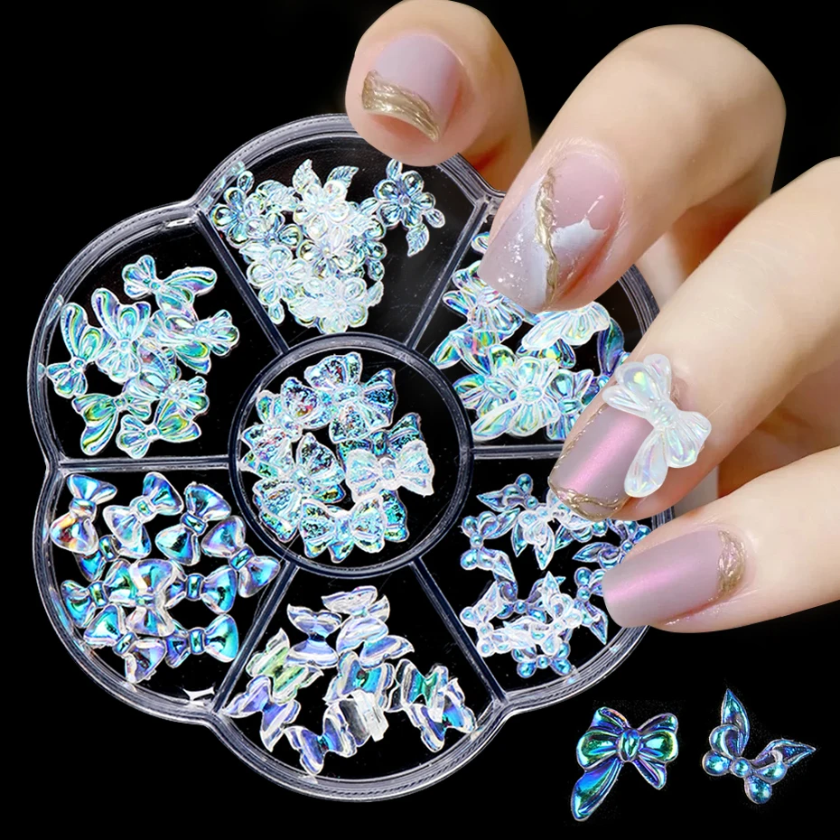 1 коробка AB цветные 3D бабочки Стразы для ногтей Искусственный Лук узел цветок