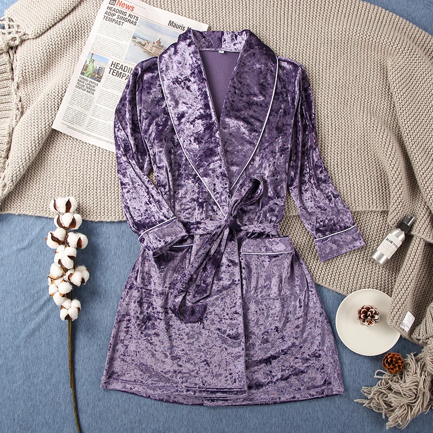 HiLoc фиолетовый бархатный Пижамный халат Женская пикантная одежда для сна зимний