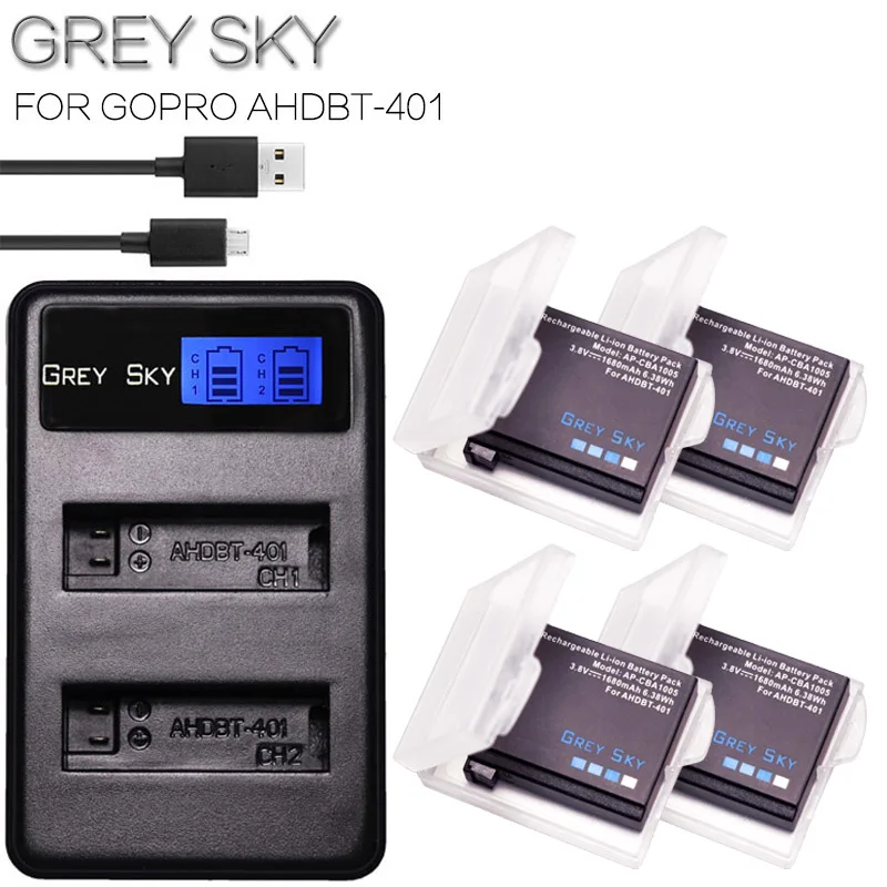 Для GoPro Hero 4 Hero4 батарея + LED Зарядное устройство для go pro AHDBT 401 HERO4 черный