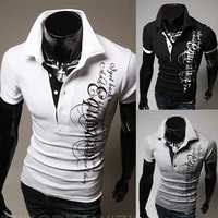 cotton clothing mens polo shirts short sleeves fashion letter printing polos summer slim top plus size