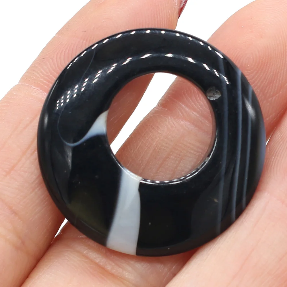 

Fashion Stripe Agates Pendants Big Round Oblate Natural Stone with Hole for Women Jewelry Making DIY Necklace Earrings Gifts