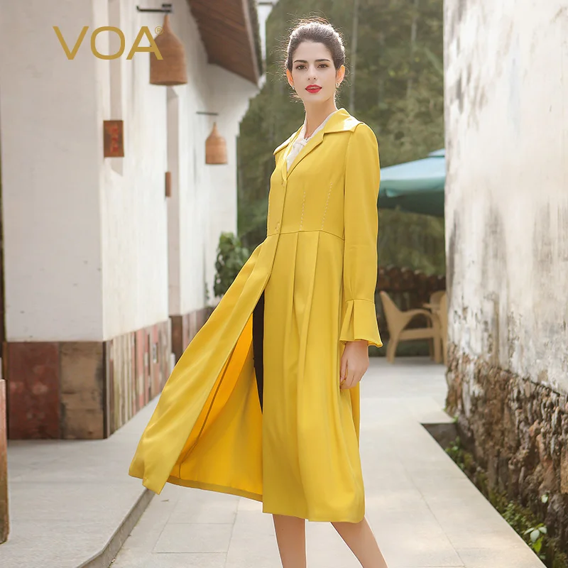 VOA 2020 Осенний модный короткий однотонный желтый плащ с расклешенными рукавами из