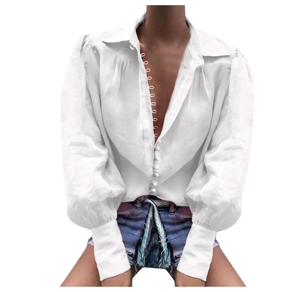 Женский топ модная пикантная рубашка на пуговицах с длинным рукавом и V образным