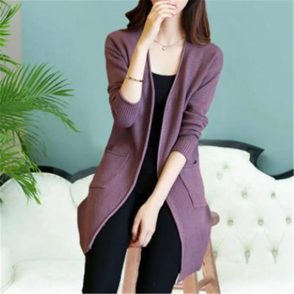 

Korean Fashion 2020 Autumn Knitting Cardigan Women Spring Sweater Sections And Long V-Neck Full Sleeve Wool Slim Tight Bottoming