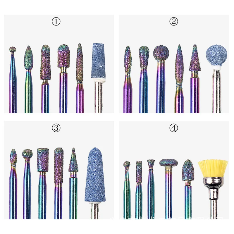 

Nail Art Electroplating Color Tungsten Steel Metal Polishing Heads Electric Sanding Machine Accessories Trim Nail Tools 6pcs/set