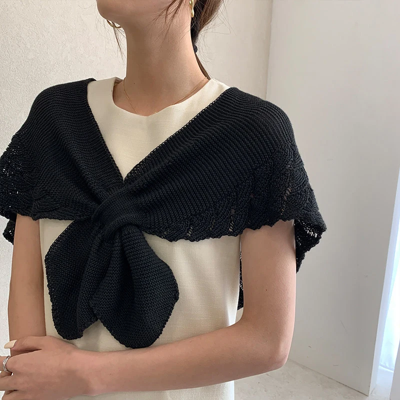 

Fashion Knitted Shawl Women Crochet Shoulder Guard Neck Infrared Pierced Cloak Tied Scarf Fake Collar Knotted Tie Line Shawl