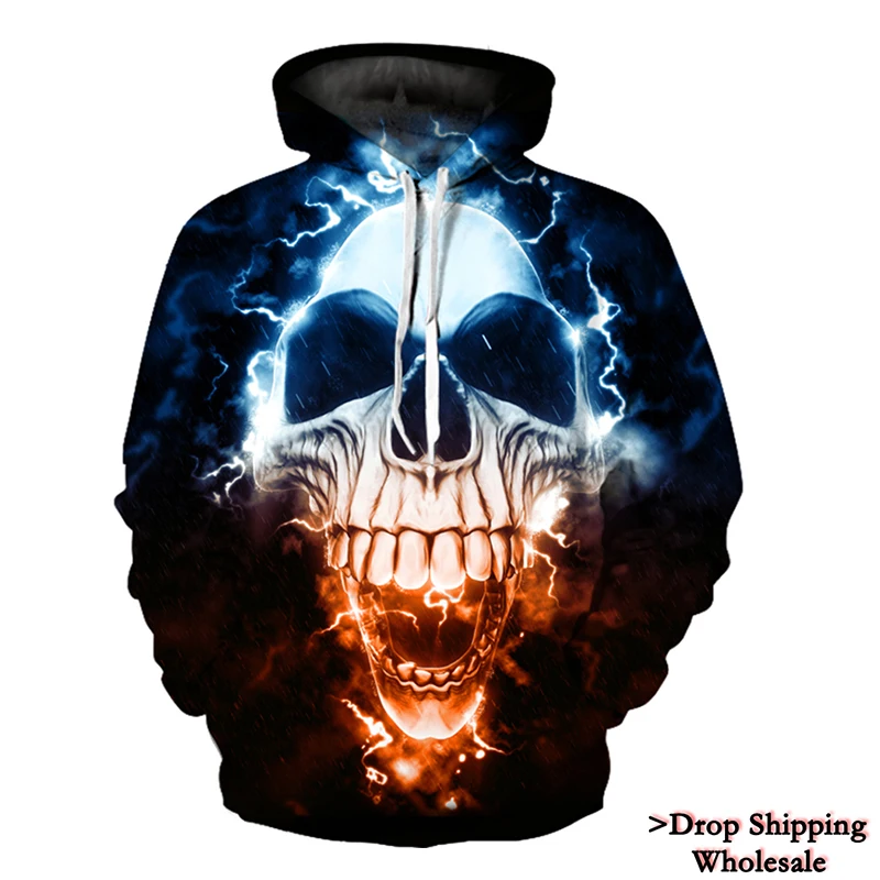 Забавная Мужская Толстовка на заказ пуловер с черепом Хэллоуин толстовка