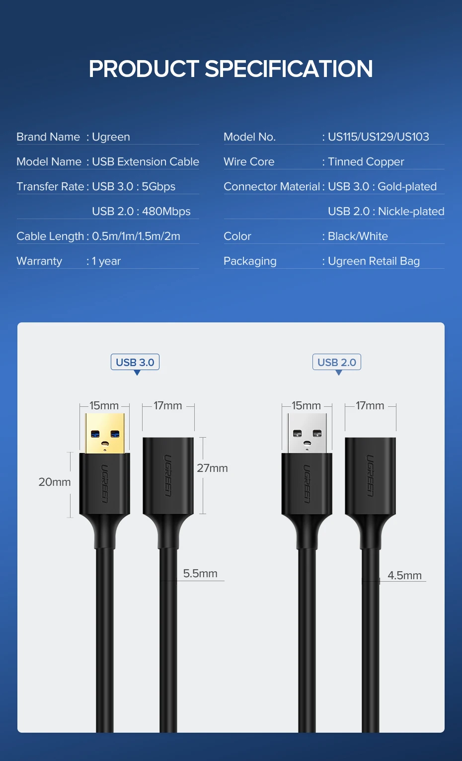 Ugreen USB кабель-удлинитель USB 3,0 кабель для умный принтер PS4 SSD USB3.0 2,0 для удлинителя данных шнур мини USB кабель-удлинитель