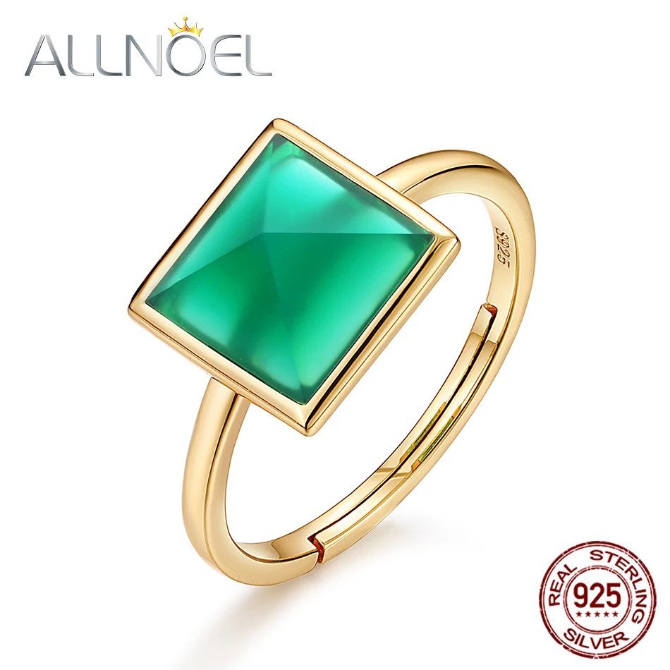 ALLNOEL 925 пробы серебряные кольца для женщин натуральный зеленый агат камень