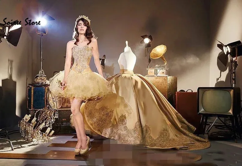 Винтажное Золотое Платье Quinceanera съемные нарукавники платья для выпускного