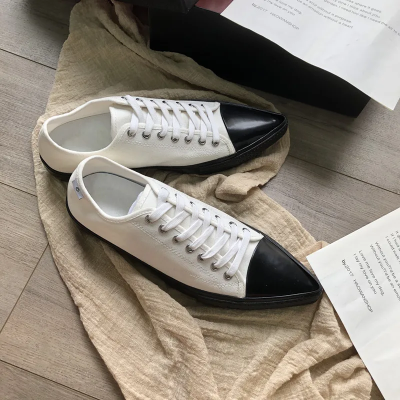 Кеды женские с низким верхом холщовые кроссовки острым носком на шнуровке