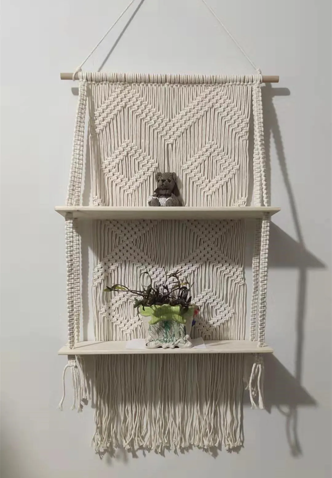 Hanging Basket Макраме, подвесная корзина для кашпо, настенное растение ручной работы, вешалка для горшка, для помещений, фиолетовая окантовка и деревянный бисер, вечерние, свадебные, для украшения дома - Цвет: Hanging Basket