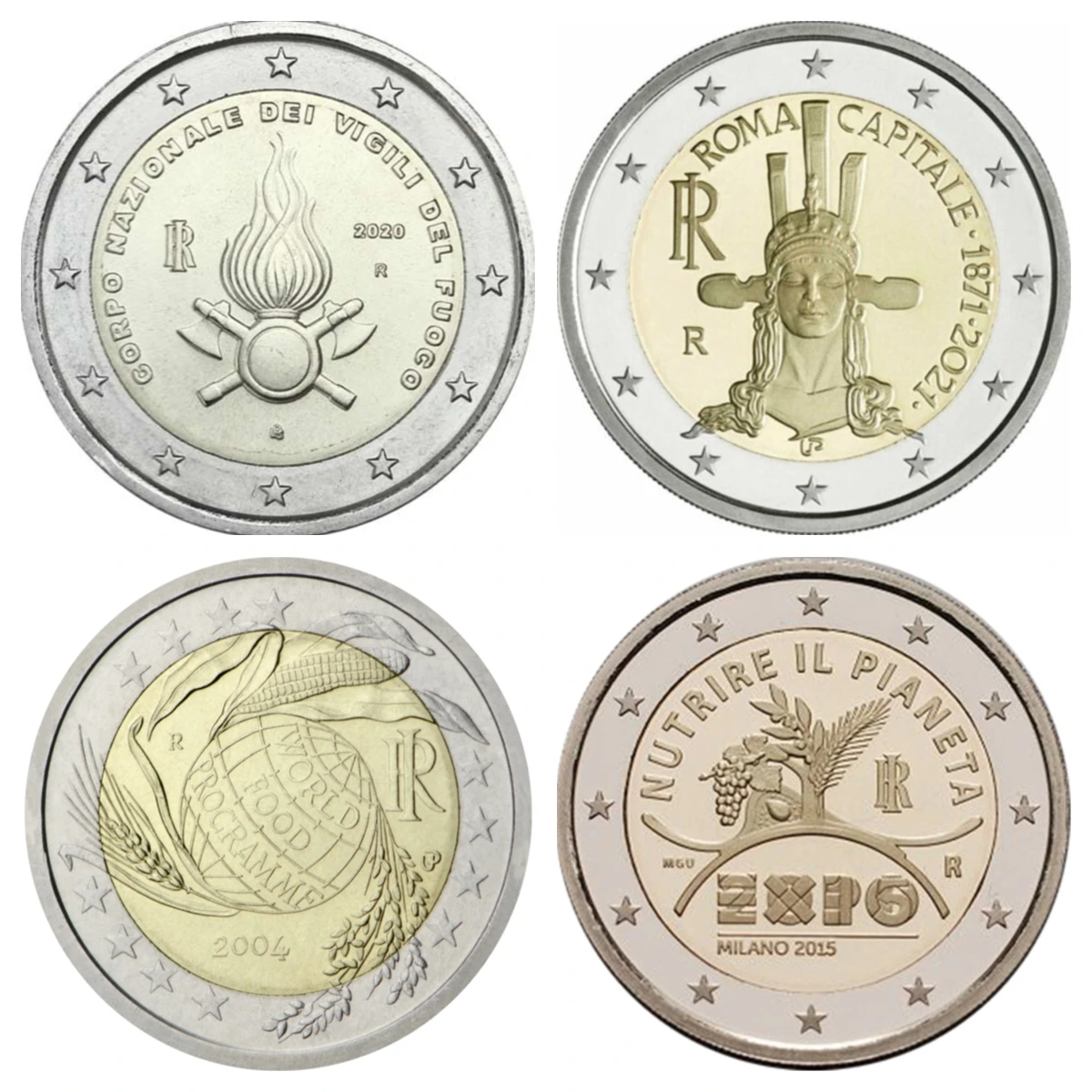 Итальянские оригинальные монеты 2 ЕС 2004-2021 европейские Двуцветные Редкие