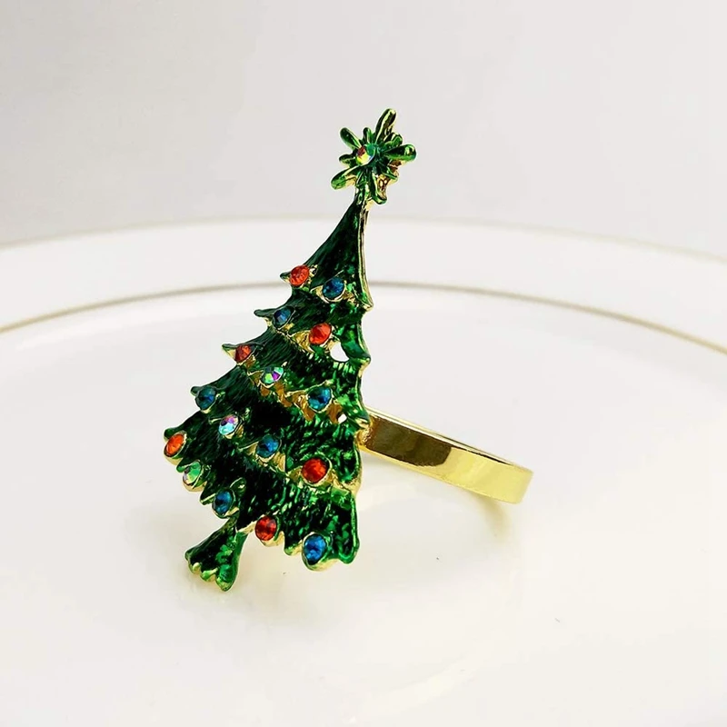 

6 Pack Christmas Tree Napkin Rings, Napkin Holder for Wedding Christmas Party Dinner Table Decor Green Christmas Tree
