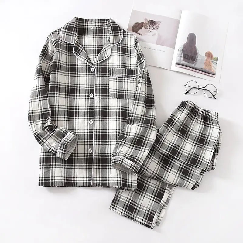 Women's Pajamas Set Summer 100% Cotton Sleepwear Set Home Suit for Spring women pajama sets Thin Long-sleeved Pants