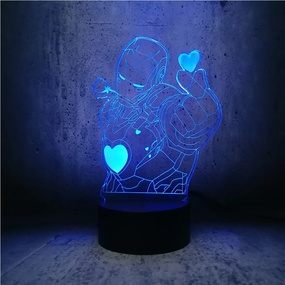 3D лампа Love you style ironman love heart Figure ночник LED Vision 7 цветов меняющийся Декор для спальни