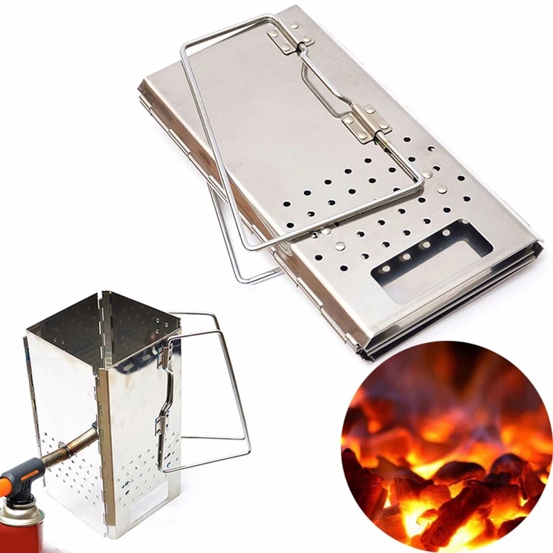 

Charcoal Starter Stainless Steel Outdoor BBQ Grill Foldable Chimney Starter Barbecue Folding Grill Heating Stove