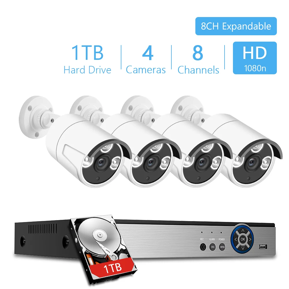4CH 1080P камера система безопасности DVR комплект 1 ТБ жесткий диск + 4 шт. 2MP