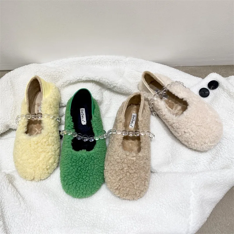 

Women's Shallow Mouth Spring 2021 New Style with Crystal Shoes Yellow Soft Surface Casual Women Shoes
