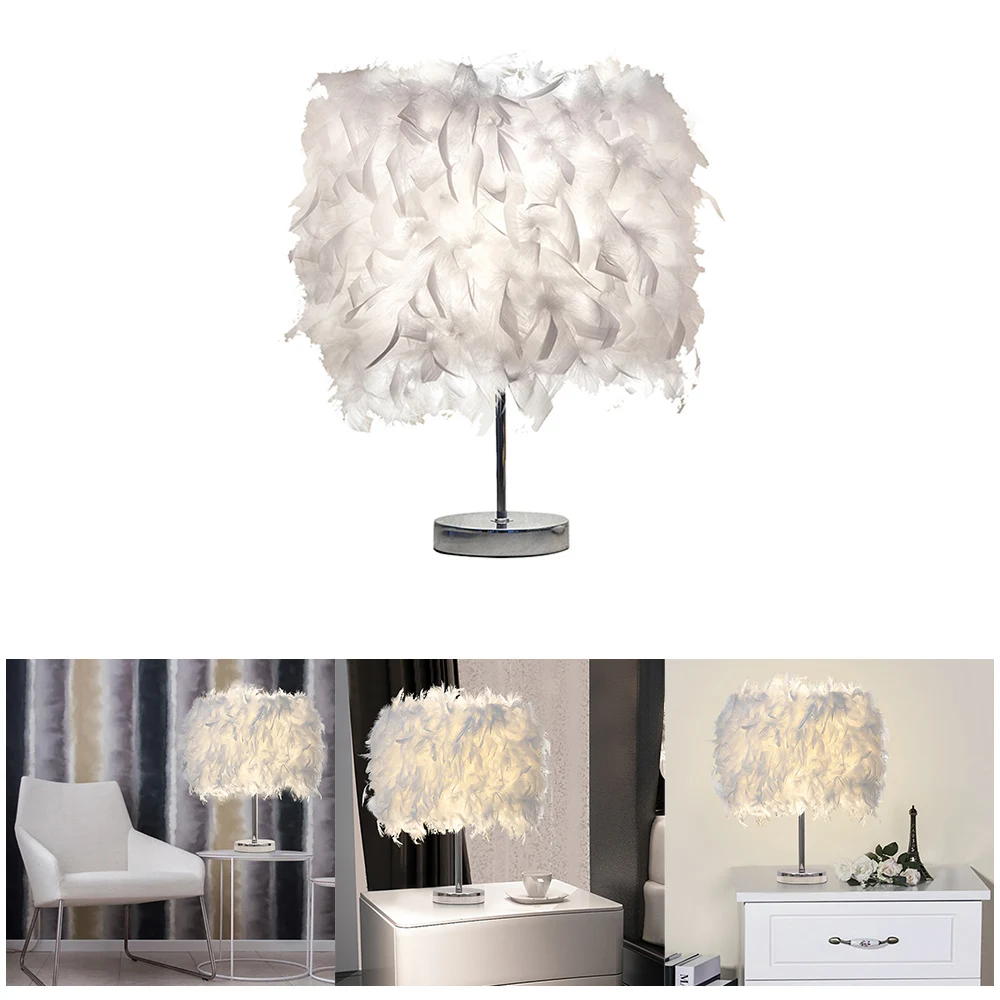 

1pc Feather Table Lamp Decorative Lights Bedside Lamp With White Feather Suitable For Home Bedroom Office Wedding