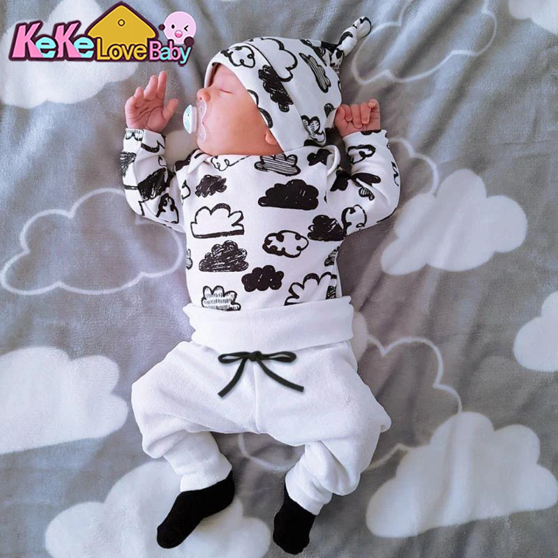 

Baby Boy Clothes Set Autumn Newborn Infant Cartoon Cloud Top Pants Hat Cotton New Born Baby Girl Outfits Kids Clothing Suit