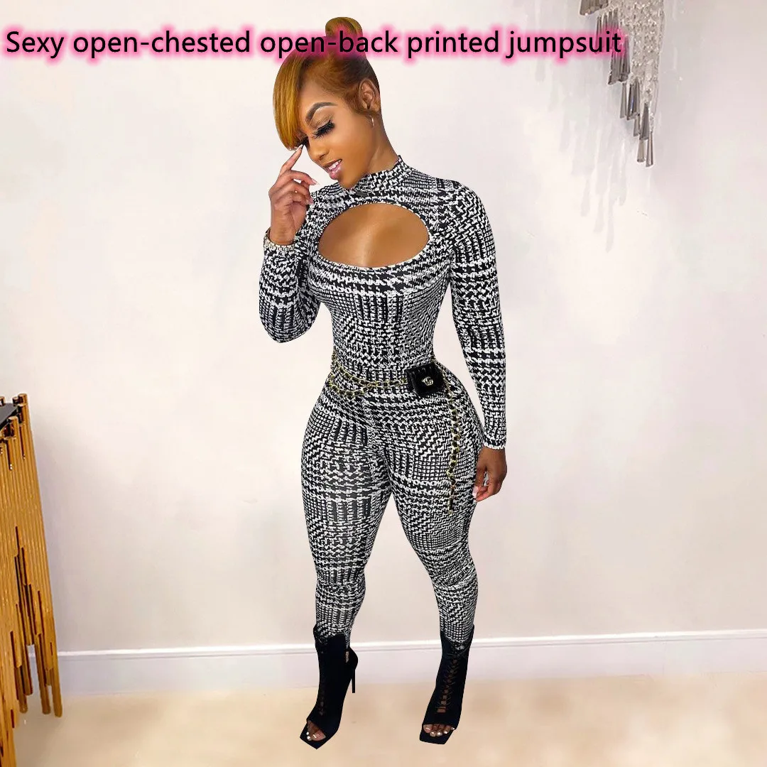 

Fashion new sexy women's open-chested open-back printed jumpsuits Elegant woman jumpsuits Female jumpsuit Bodysuit women