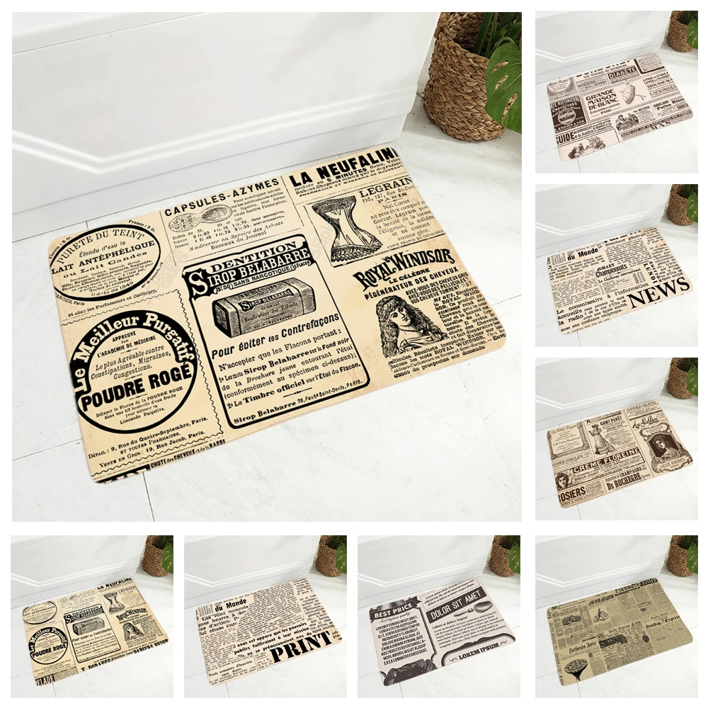 Винтажный напольный коврик в виде газеты для детской комнаты спальни