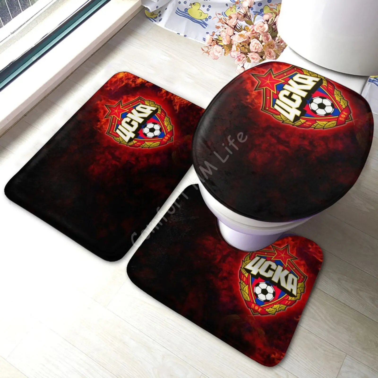 

CSKA Moscow Logo Toilet Three-piece Mat Floor Mat Door Mat Bathroom Carpet Waterproof Carpet Toilet Seat Cover Bathroom Decor
