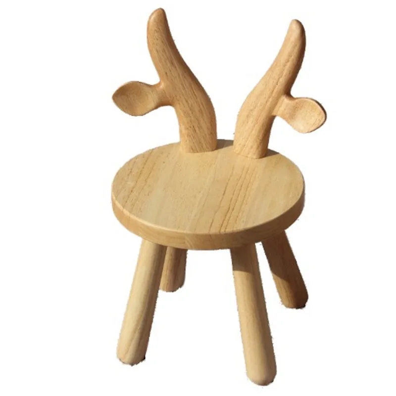 Wood Cartoon Animal Backrest Learning Web Celebrity Lovely Bench Household Solid Children Table And Chair Round Low Stool | Мебель