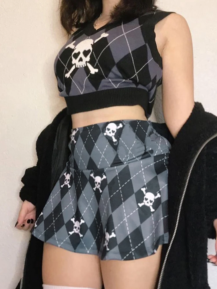 Юбка-мини трапециевидная с высокой талией и принтом эмо | Женская одежда