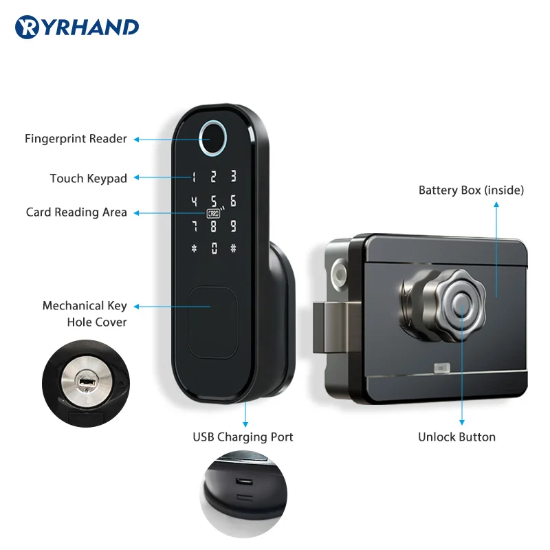 Дверной замок с идентификацией по отпечатку пальца водонепроницаемый уличный