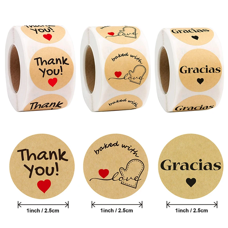 

500Pcs/Roll Kraft Paper Thank You Sealing Stickers Handmade Stickers Baking Labels Gift Crafts Packaging Decoration Stickers
